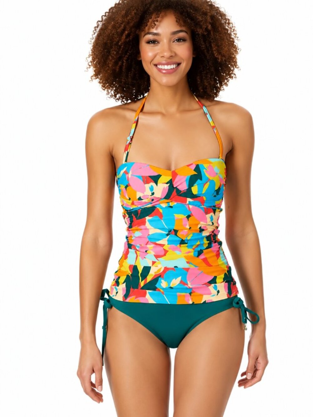 Anne Cole Twist Front Bandeaukini Swim Top Black XS Removable Strap NWT
